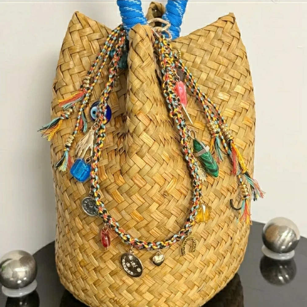 Colorful Woven Fringe Purse Bag Accessory w/ Charms & Stones - NWT! - Picture 5 of 9